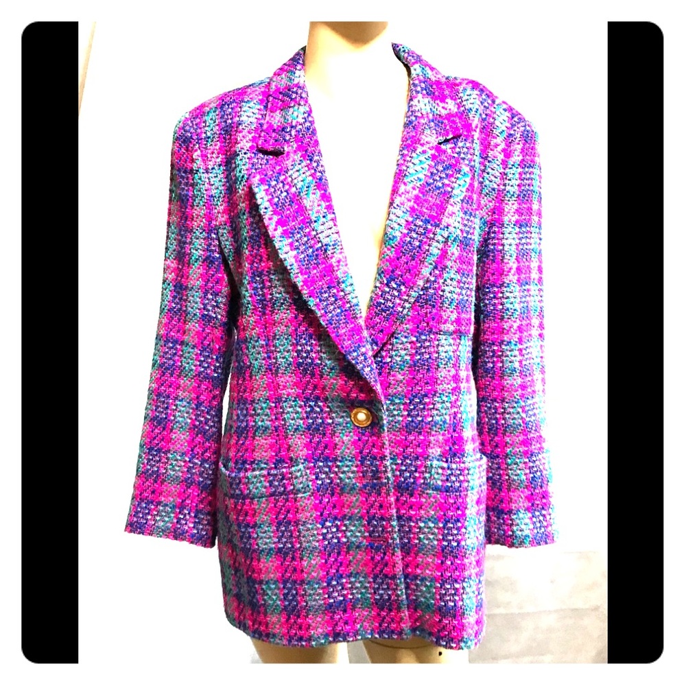 Dana Buchman Petite Women 80’s Tweed Plaid Blazer
